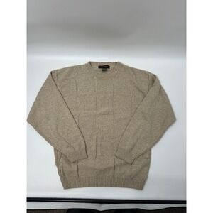 Liberty Sweaters Mens Tan Woven Patchwork Crewneck Sweater Size M